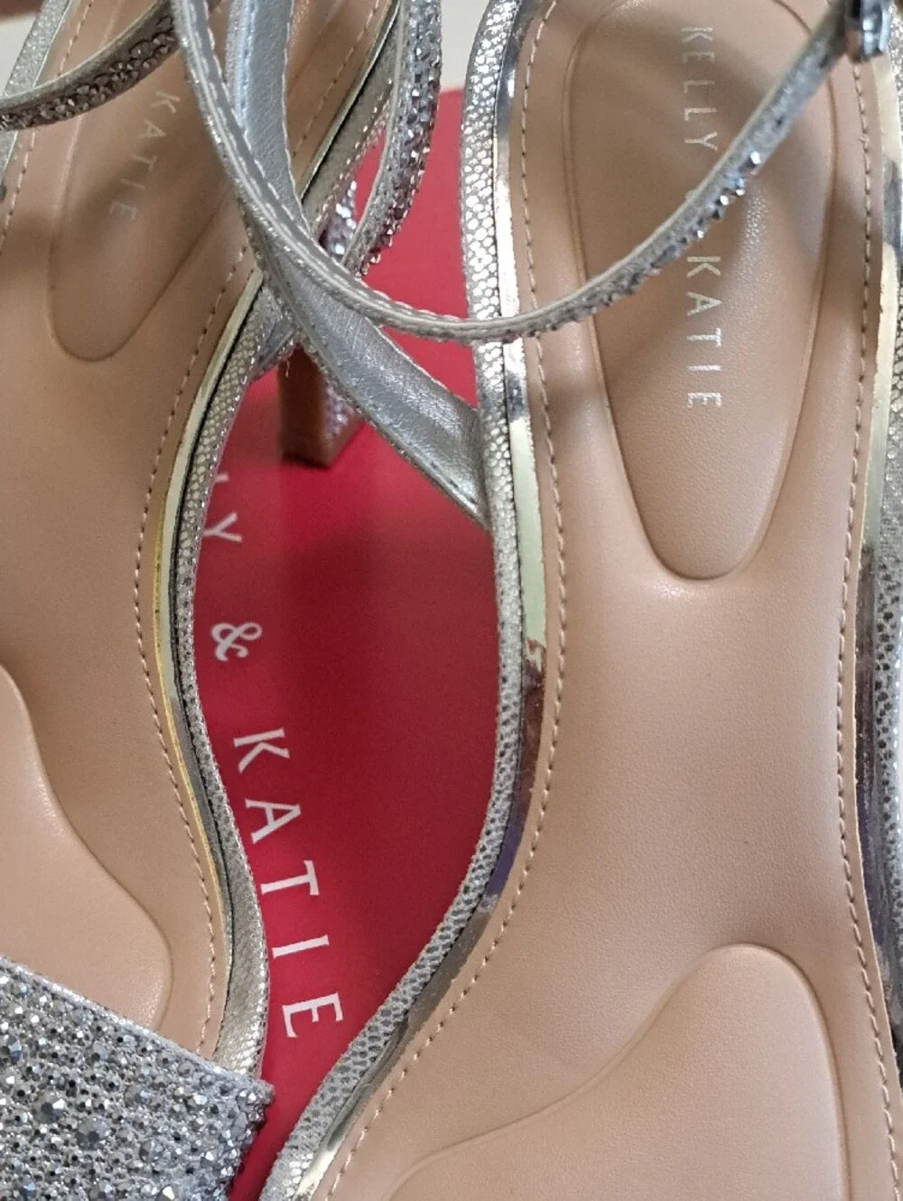 Kelly & Katie Silver Rhinestone Ankle-Strap Heels